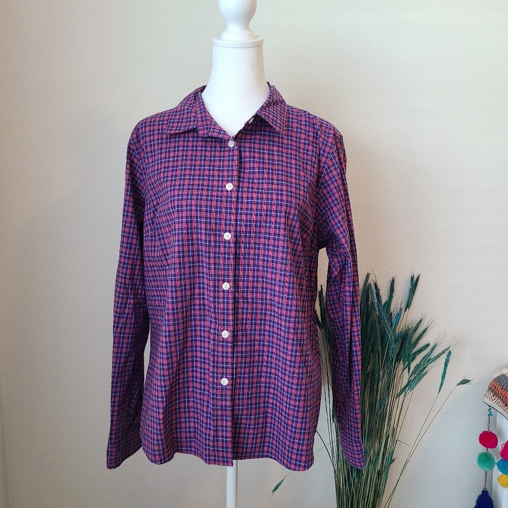 L.L. Bean Pink and Purple Plaid Button Down Shirt